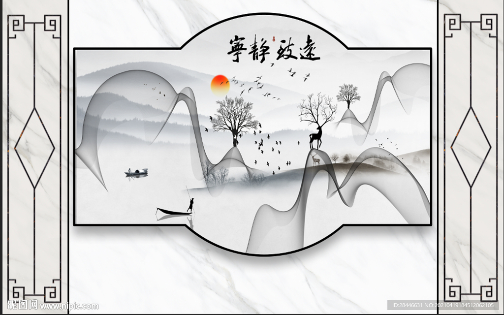 新中式电视背景墙装饰画