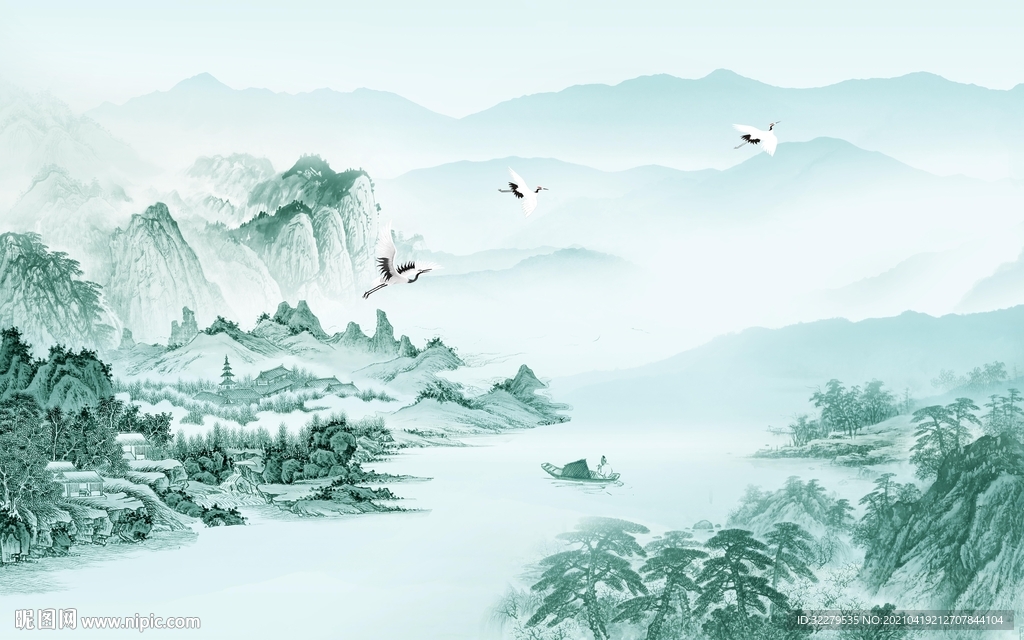 国画 简约风景山水 TIF分层