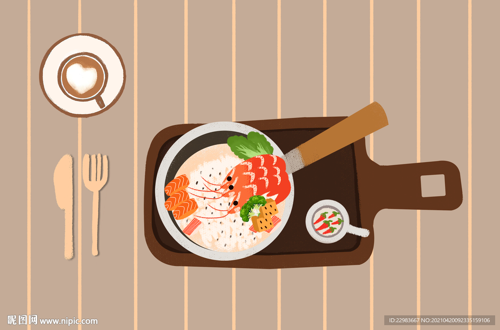 插画一个人的午餐美食