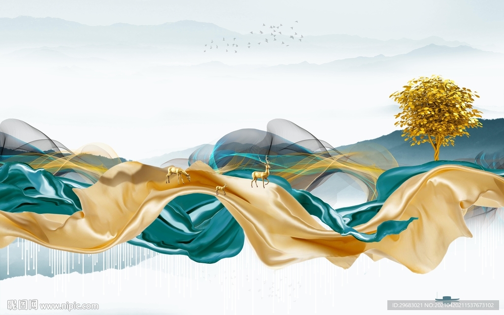 简约新山水中式画 tif分层