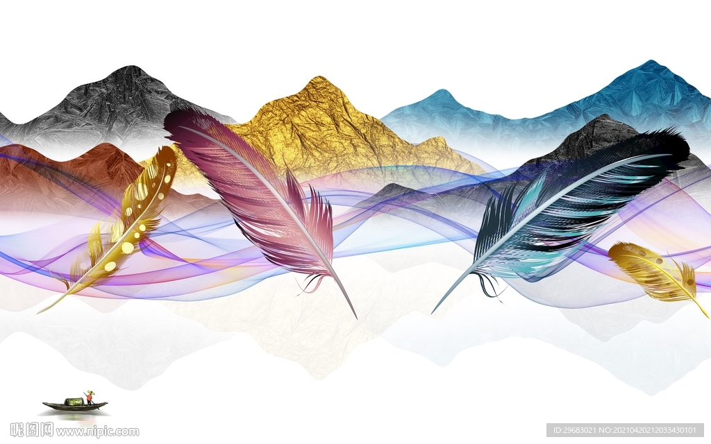 羽毛新山水中式画 tif分层