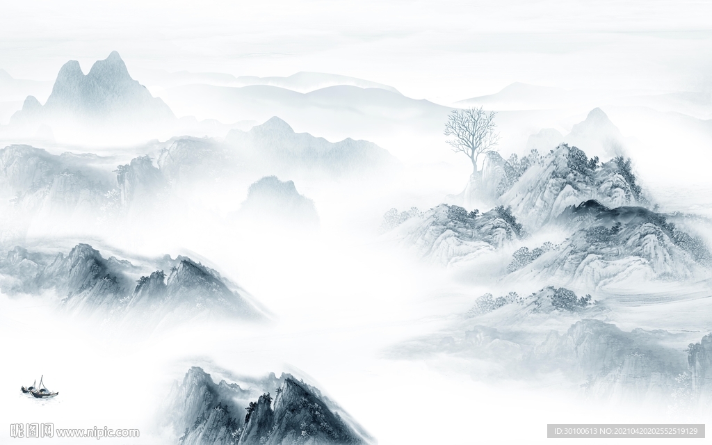 中式客厅新山水画 TIF分层