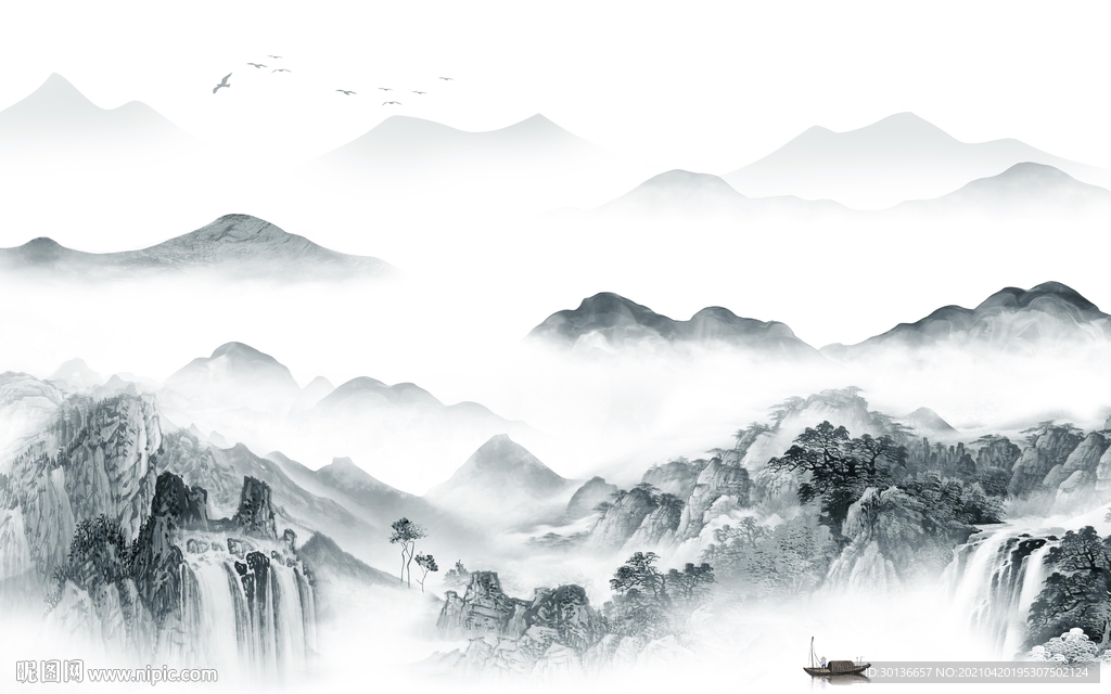 中国风山水无框新画 TIF分层