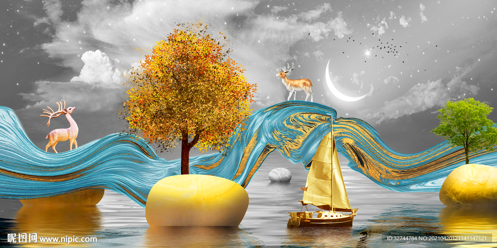 转运石 帆船装饰画 石来运转