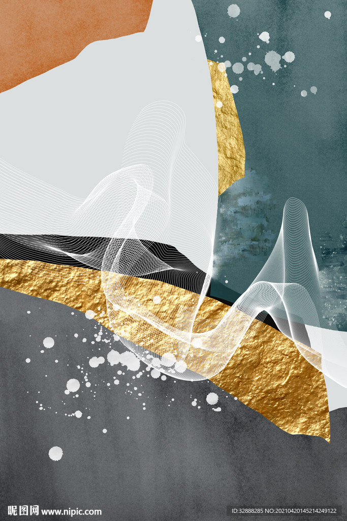 抽象色块金箔画