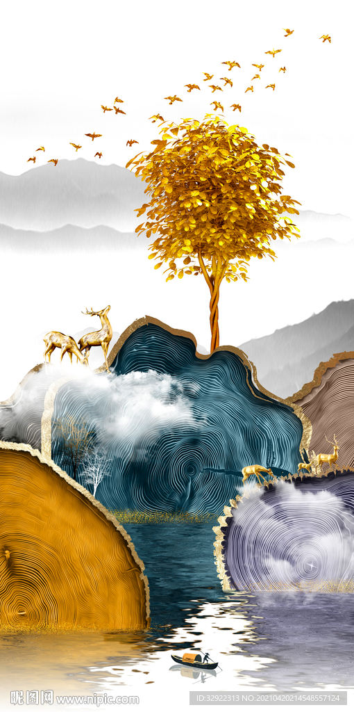 麋鹿年轮山水画玄关