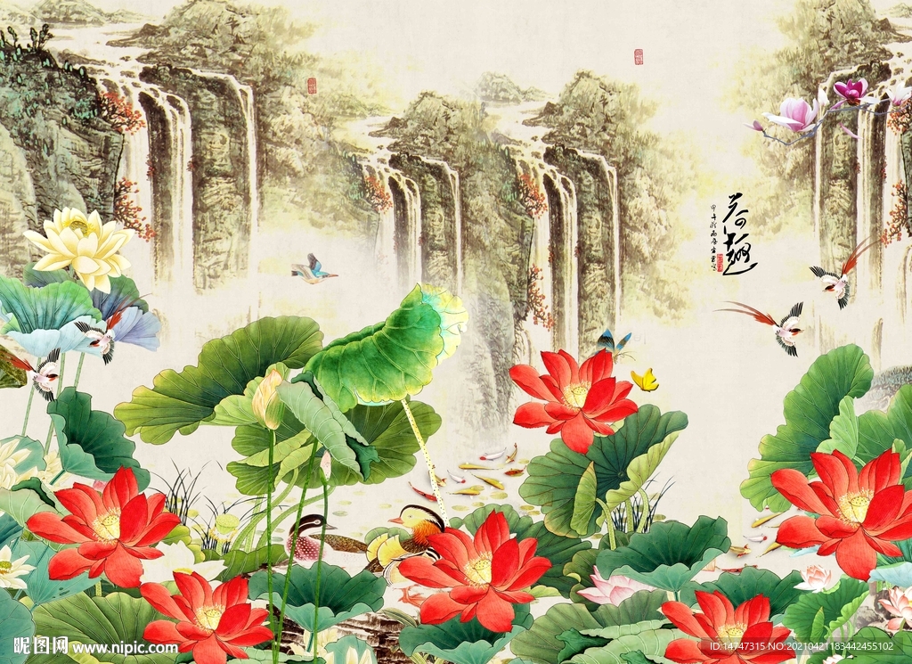 荷花背景墙