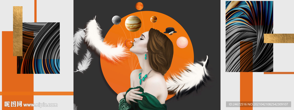 爱马仕橙美女装饰画