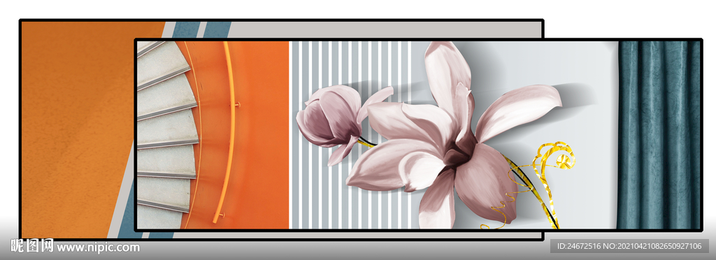 现代轻奢爱马仕橙抽象组合画