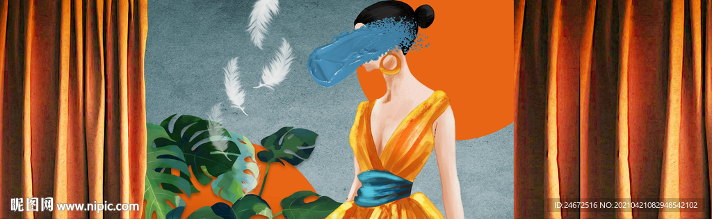 爱马仕橙美女装饰画