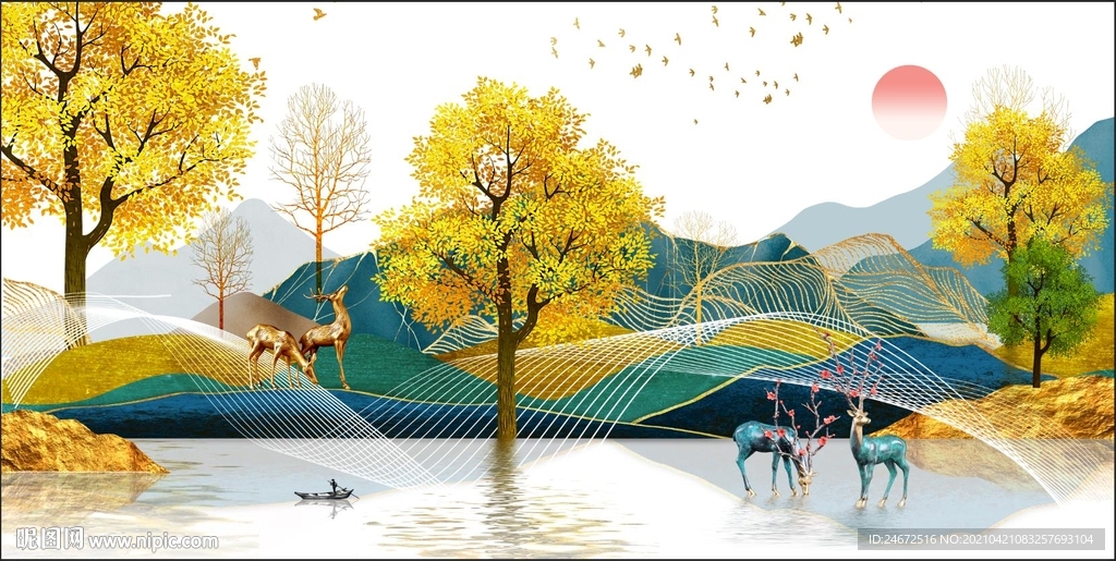 发财树麋鹿装饰画