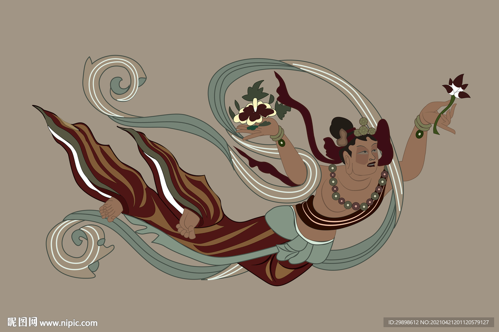 敦煌莫高窟306窟外献花飞天