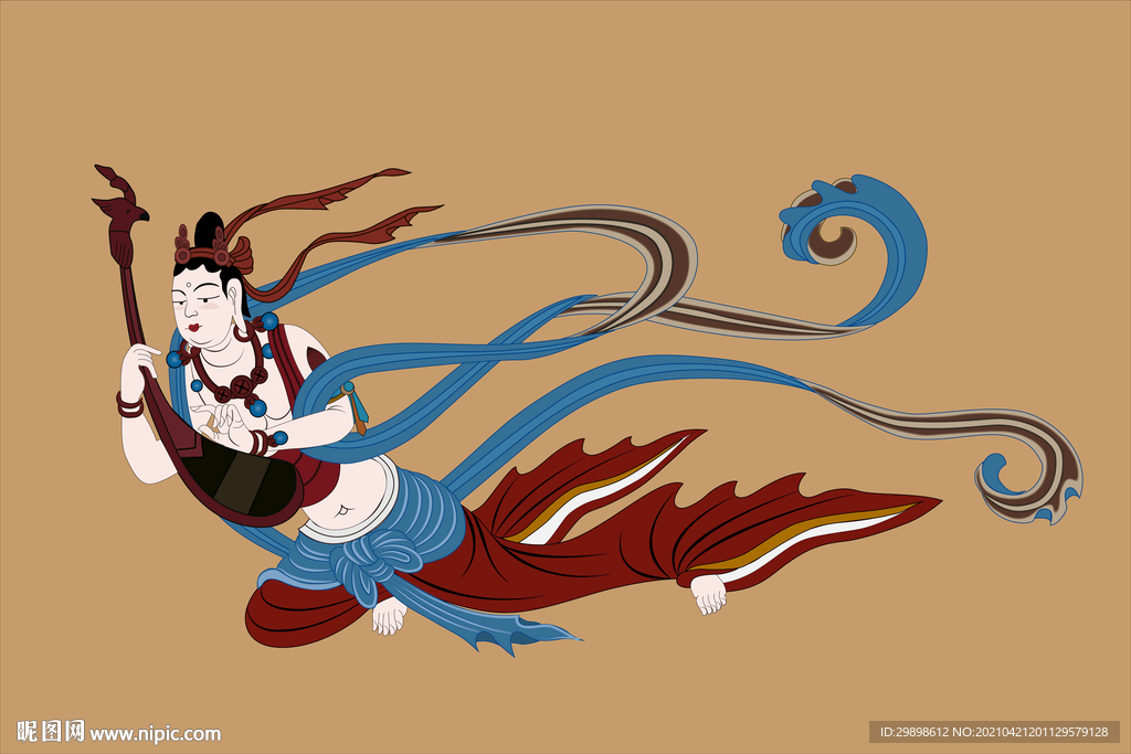 敦煌莫高窟320窟初唐伎乐飞天