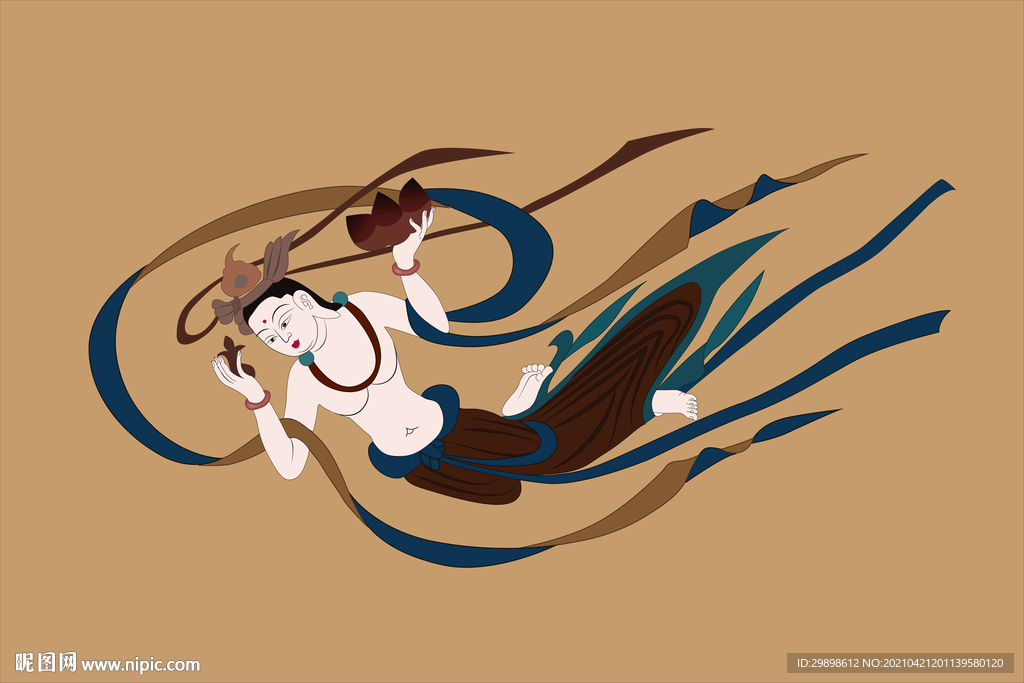 敦煌莫高窟390窟隋献花飞天