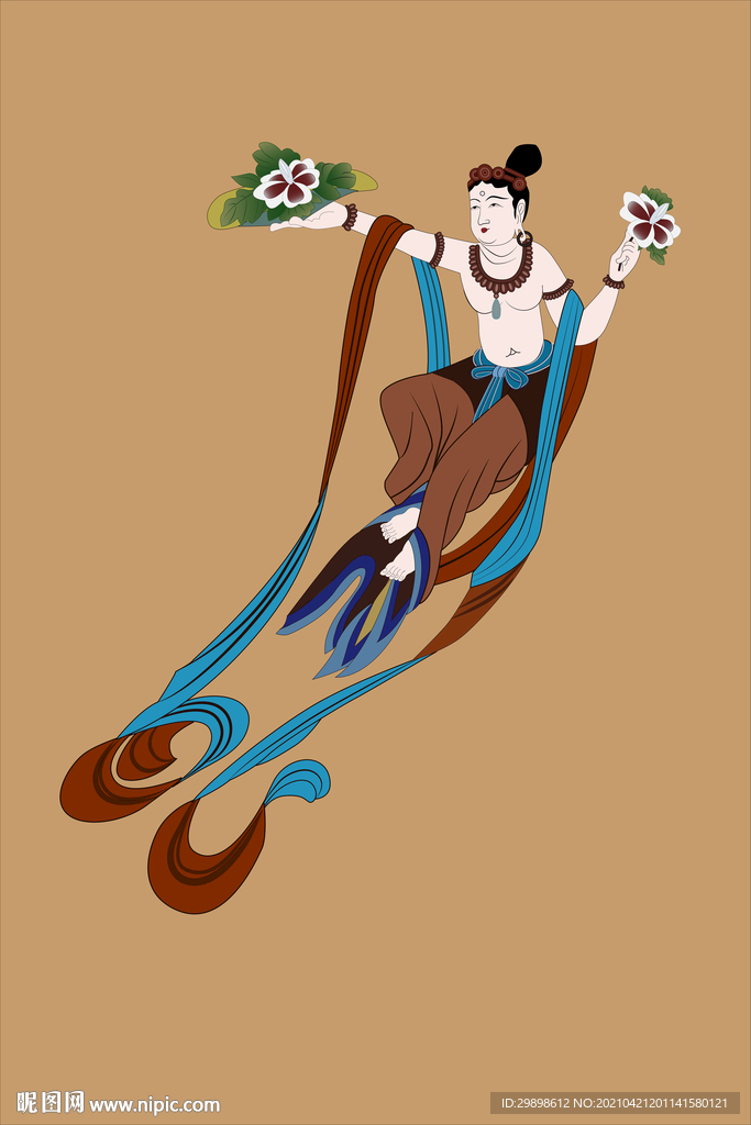 敦煌莫高窟壁画121窟献花飞天