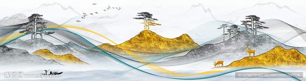 意境山水 麋鹿山水