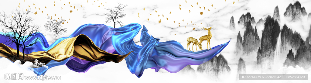 飘带麋鹿装饰画玄关