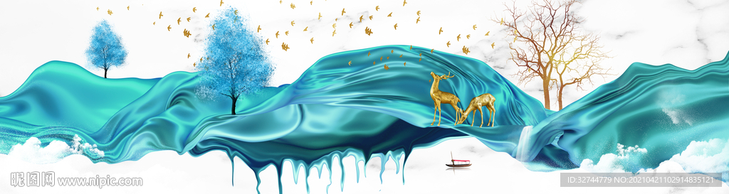 绸带麋鹿装饰画