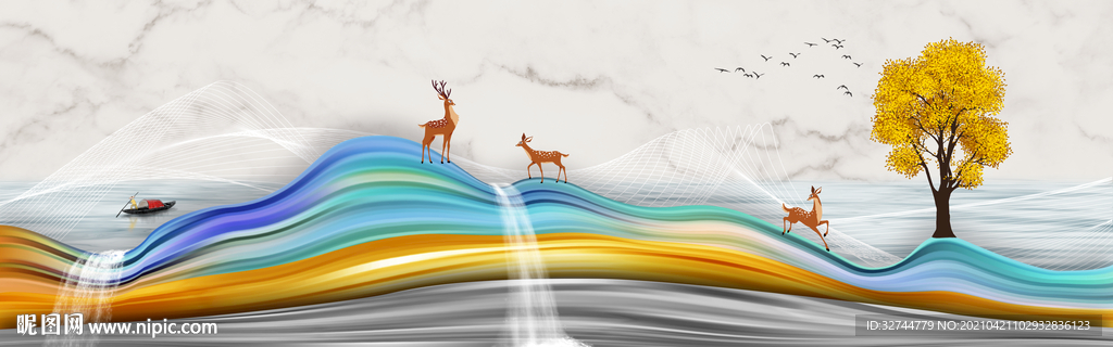 彩带麋鹿装饰画