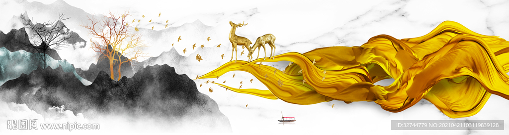 飘带麋鹿 意境山水