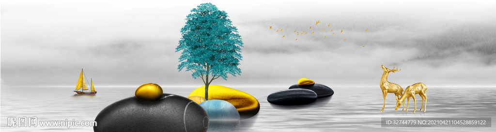 转运石麋鹿装饰画