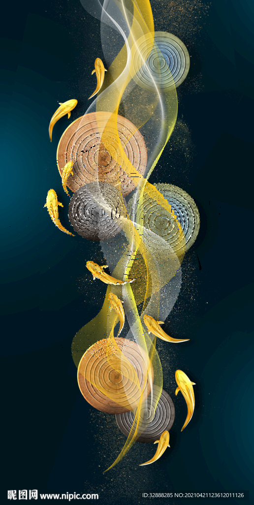 年轮九鱼图玄关晶瓷画