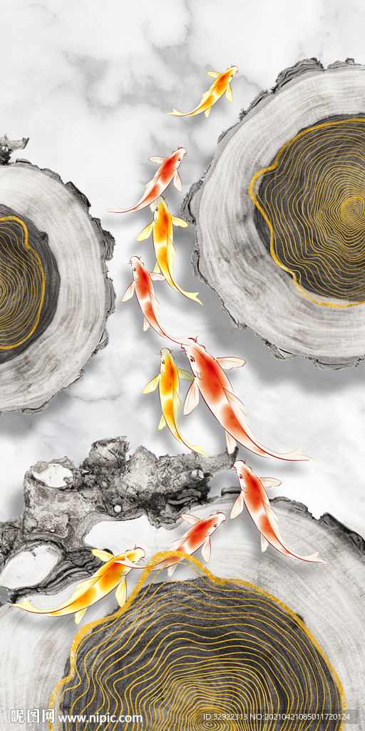 年轮九鱼图装饰画