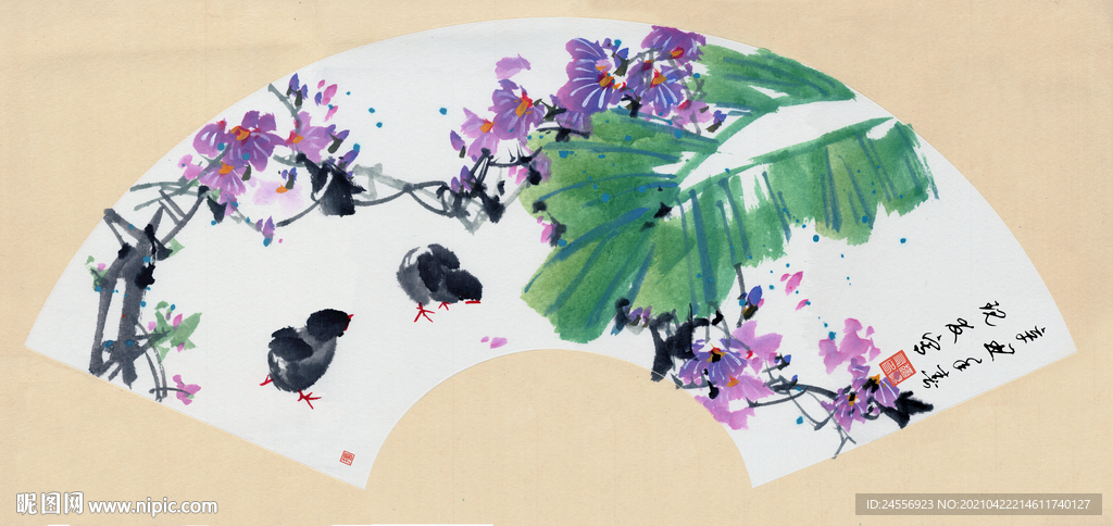 国画花鸟画紫藤花