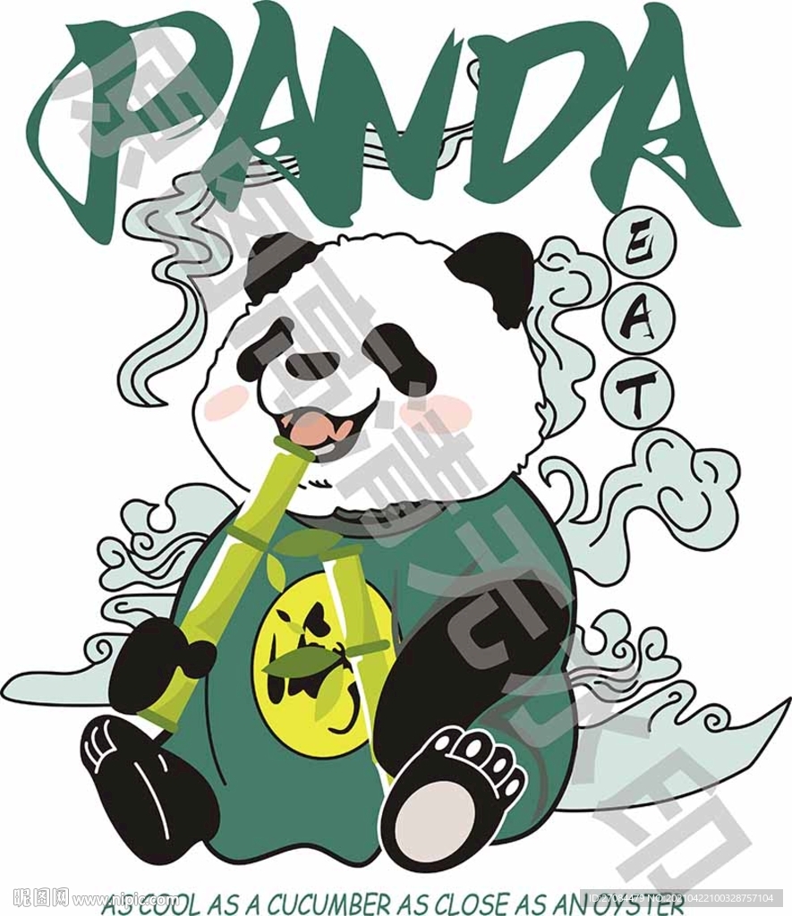 矢量潮牌熊猫T恤图案印花
