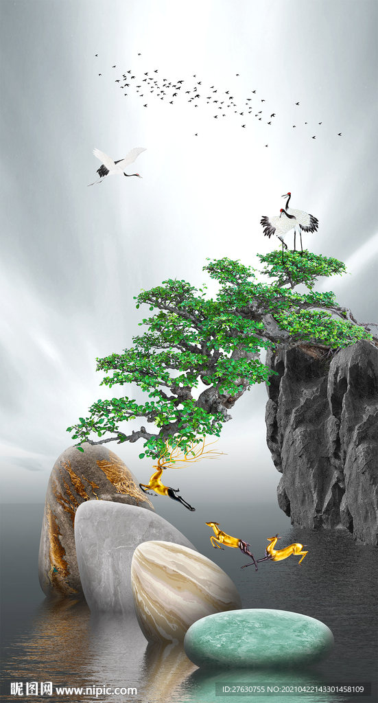 发财树玄关麋鹿