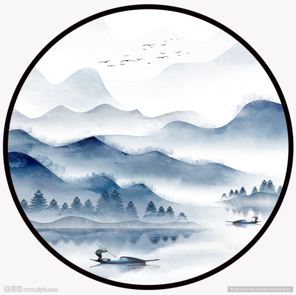 圆形山水画