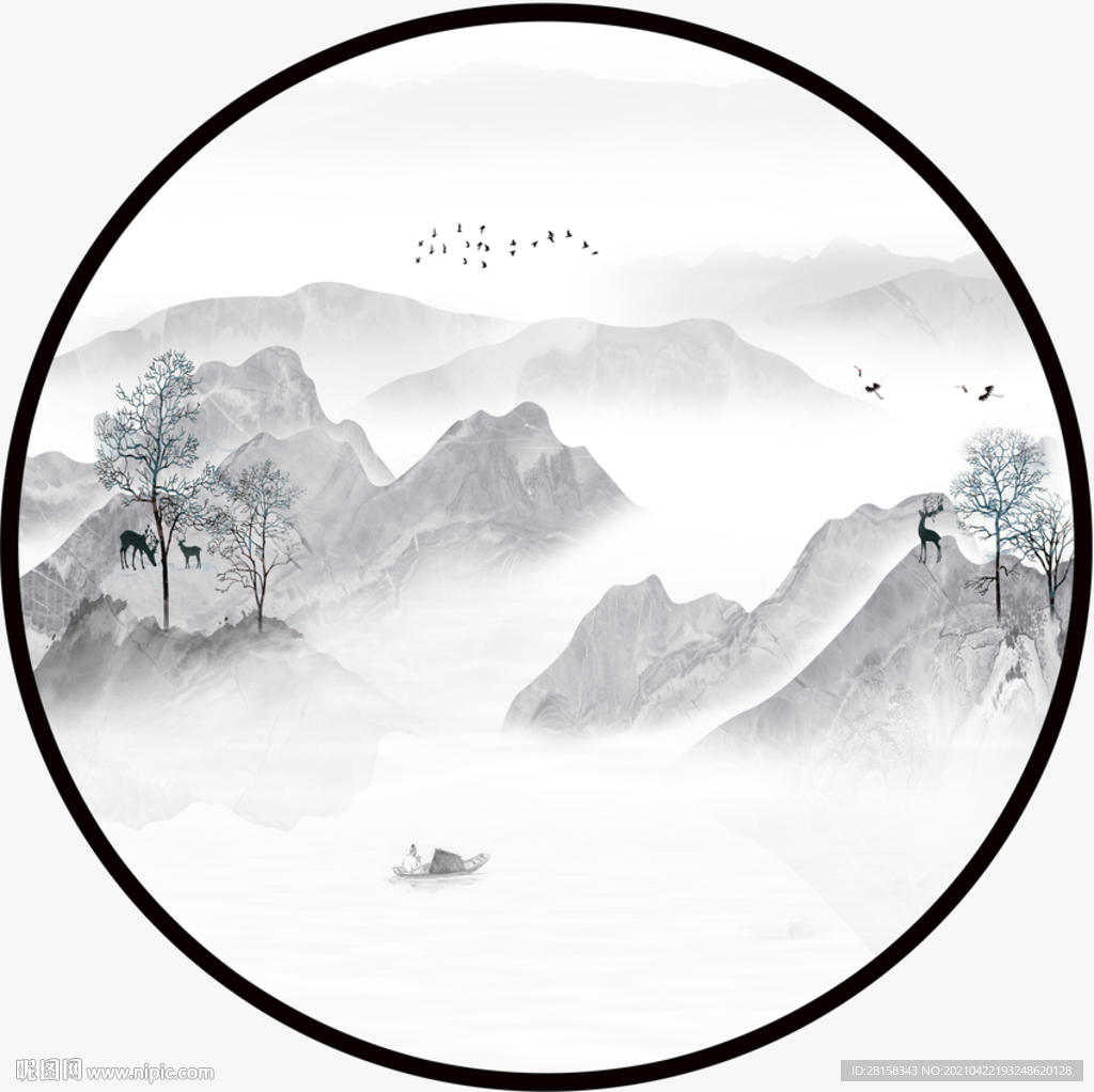 圆形山水画
