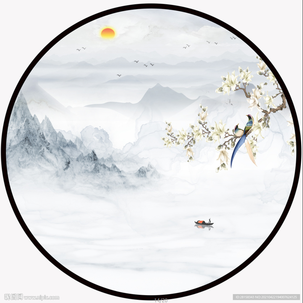 圆形山水画