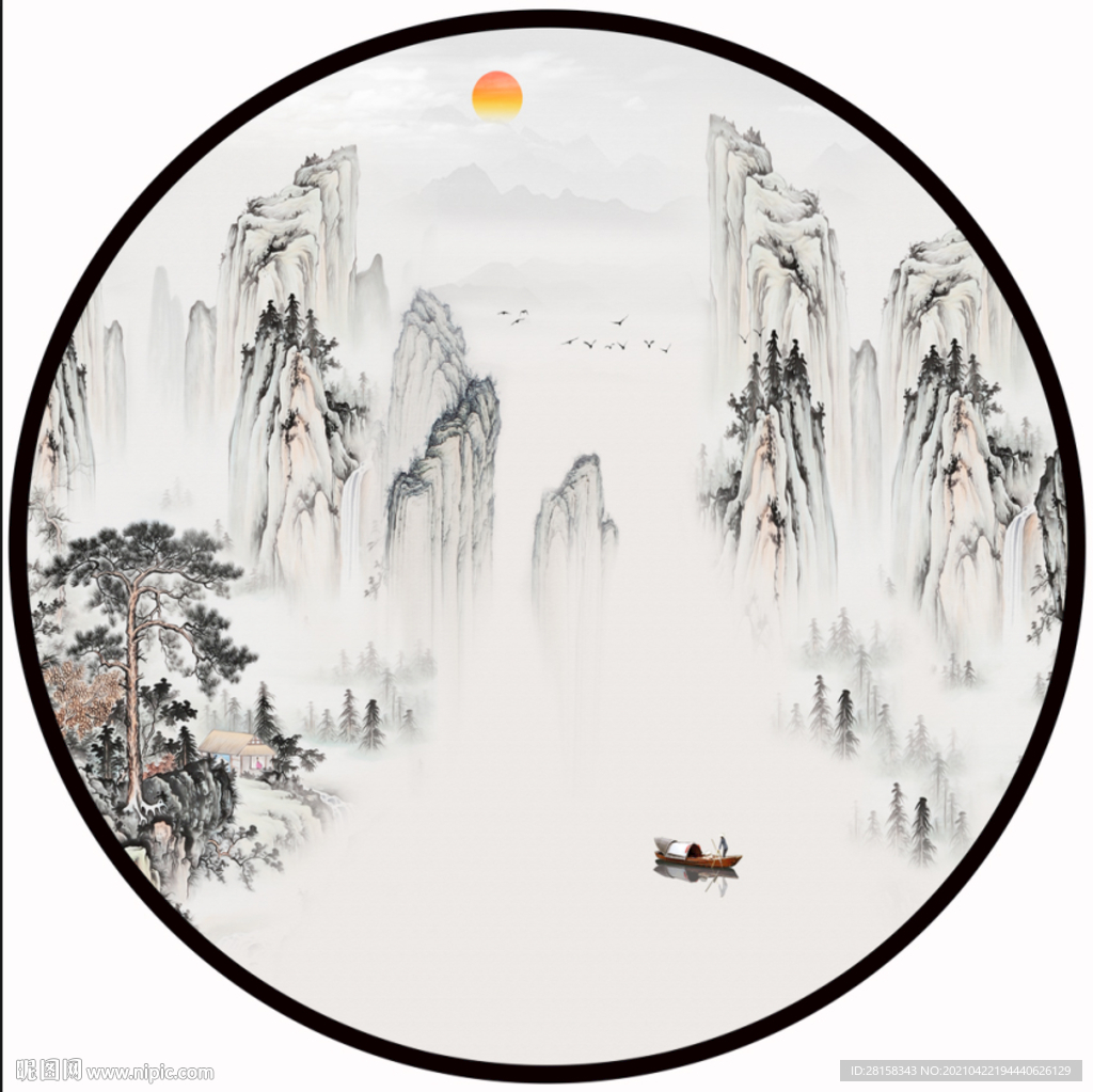 圆形山水画