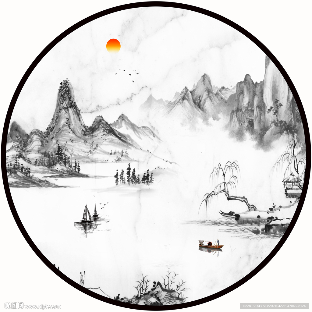圆形山水画