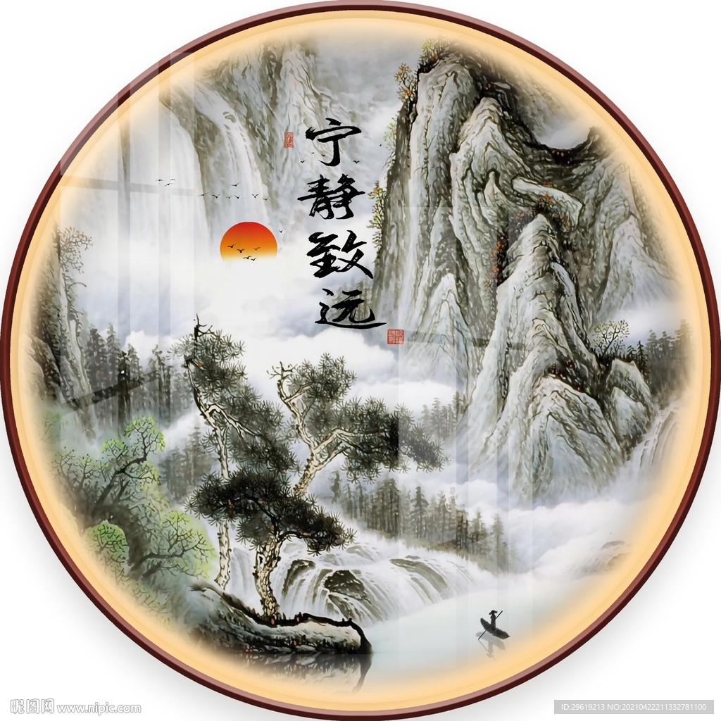 新中式圆形装饰画图片