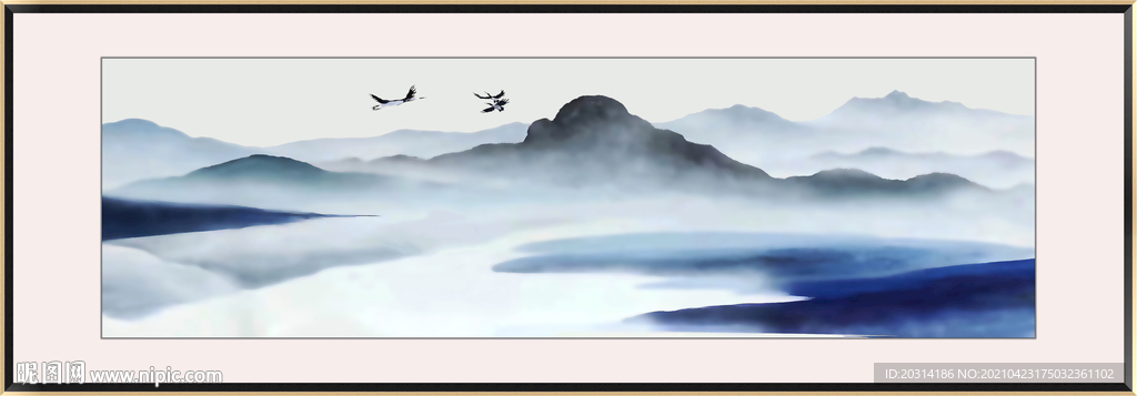 水墨意境抽象山水风景壁画