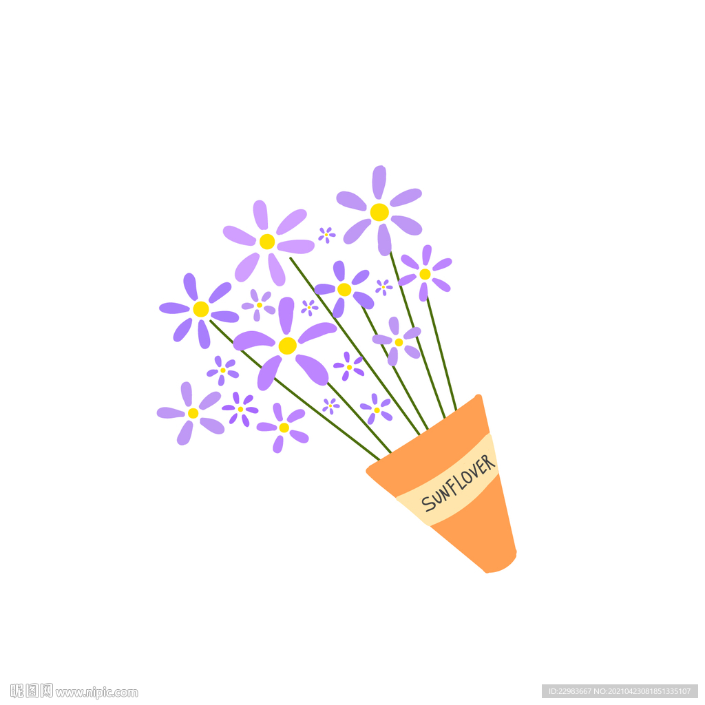 矢量紫色菊花花卉绘画