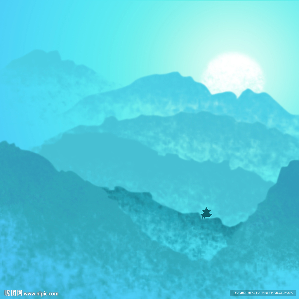 蓝色渐变山水背景