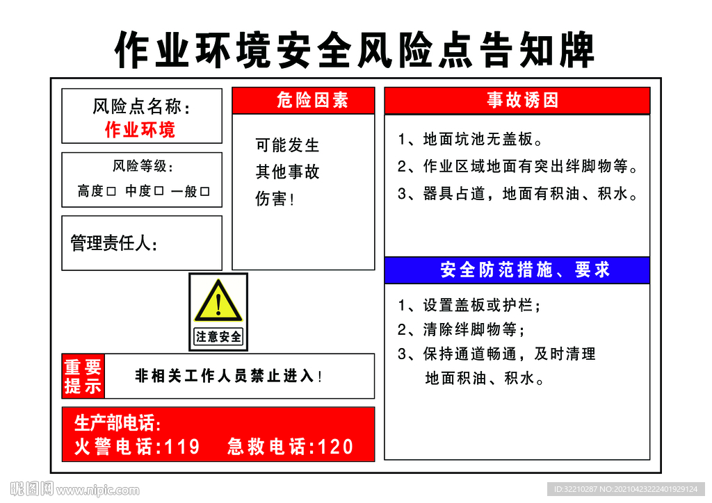 作业环境安全风险点告知牌