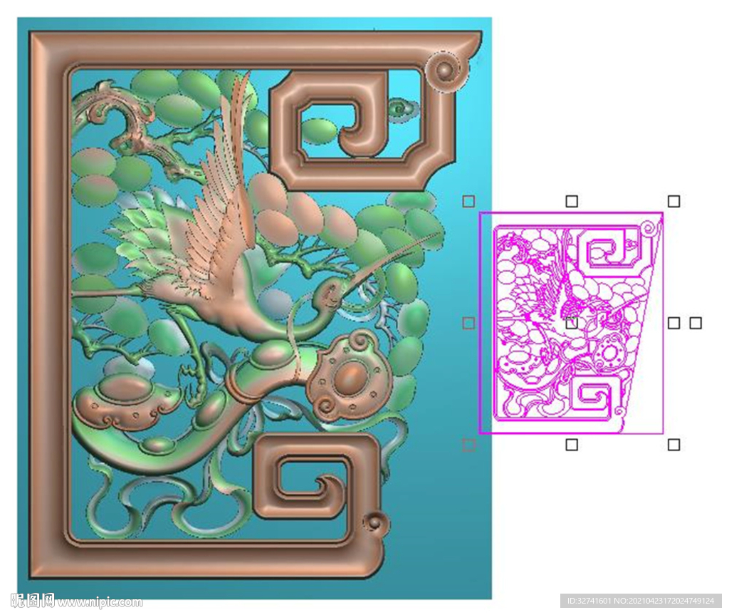 松鹤如意角花