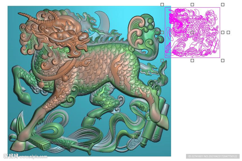 单只 麒麟 方屏 