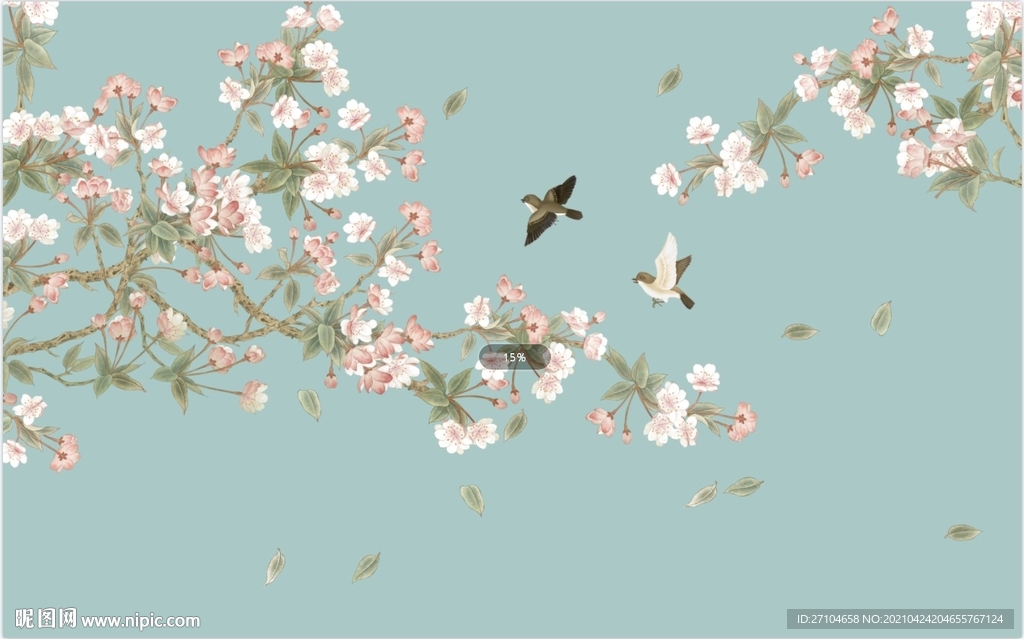 花鸟画工笔画新中式背景墙