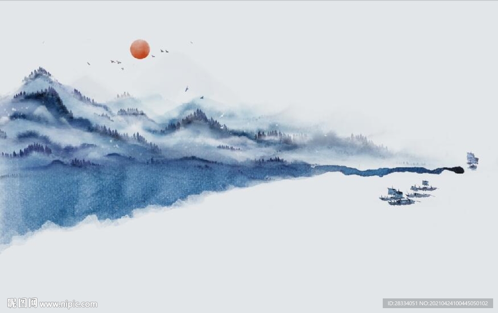 新中式水墨山水风景国画背景墙