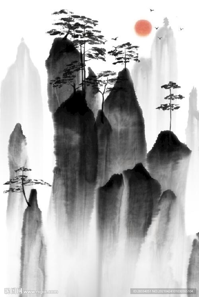 新中式水墨山水风景国画背景墙
