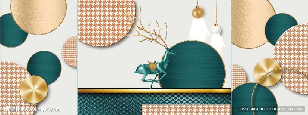 晶瓷光影抽象立体几何麋鹿装饰画