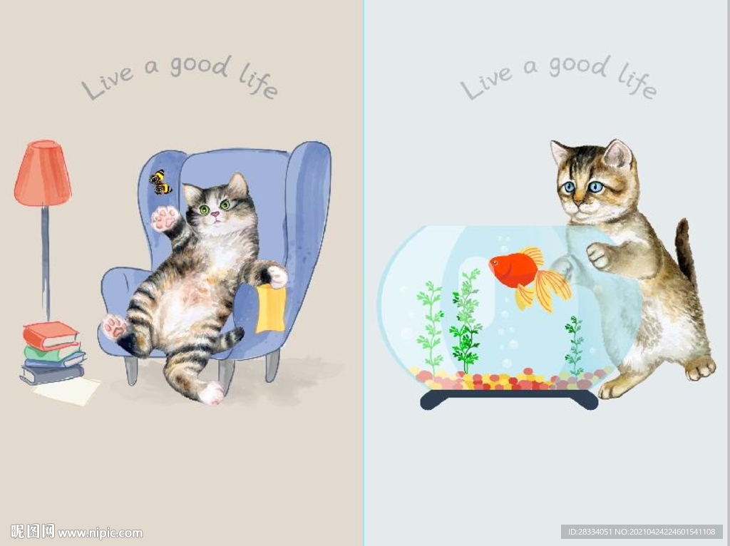 抽象动物小猫生活儿童房装饰画
