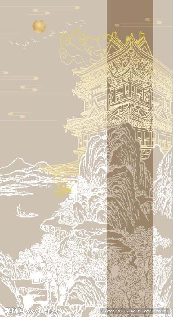 新中式金色浮雕山水玄关装饰画