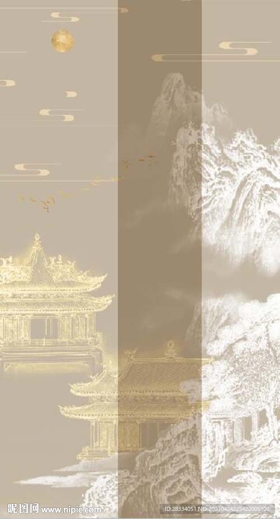 新中式金色浮雕山水玄关装饰画