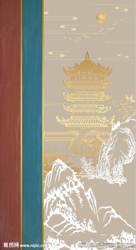 新中式金色浮雕山水玄关装饰画